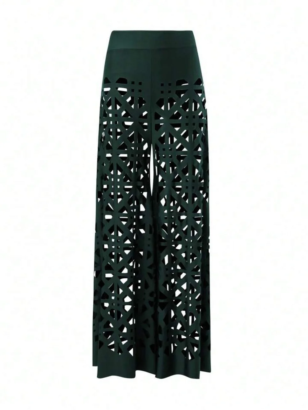Women’s Dark Green Laser-Cut Wide Leg 3 pc Swimsuit / Coverup